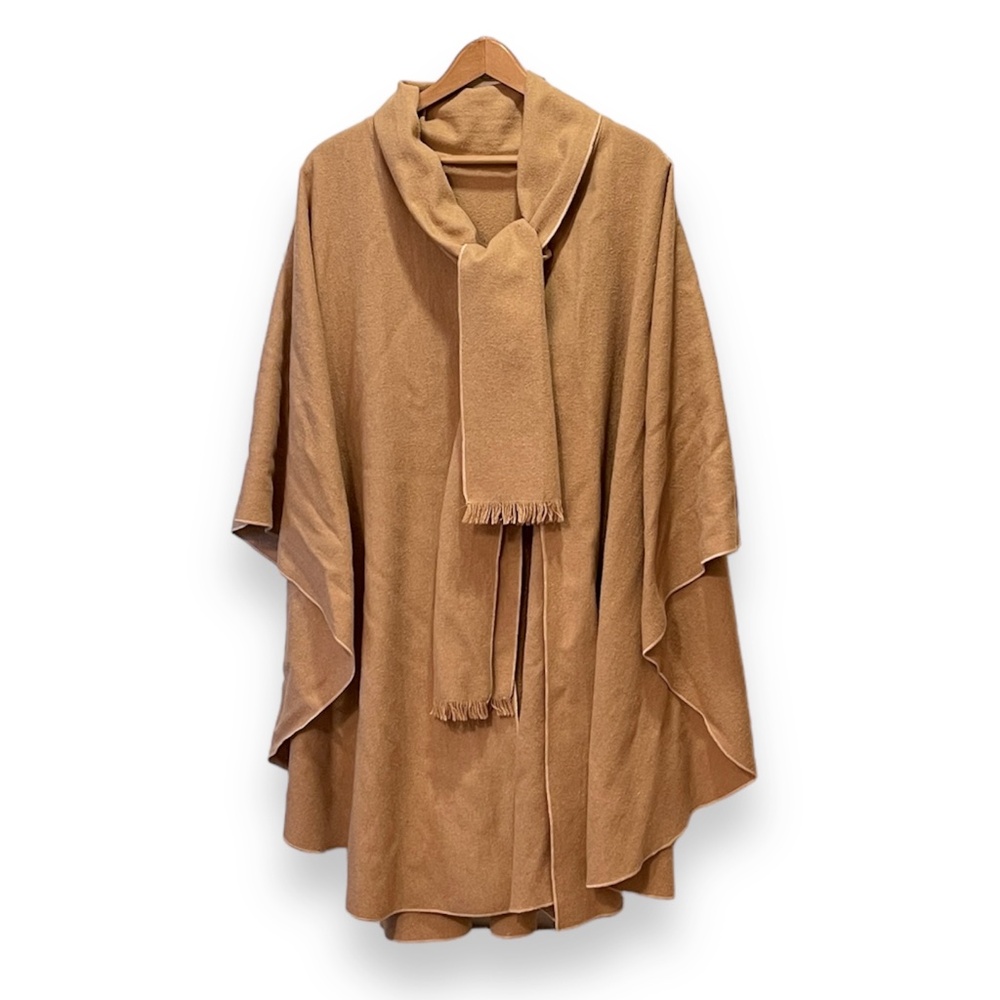 Vintage Wool Blend Poncho /Cape One Size Camel Brown